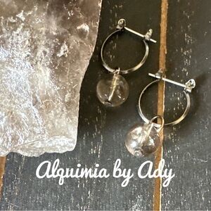 Smokey Quartz dangle earrings silver charm hoops